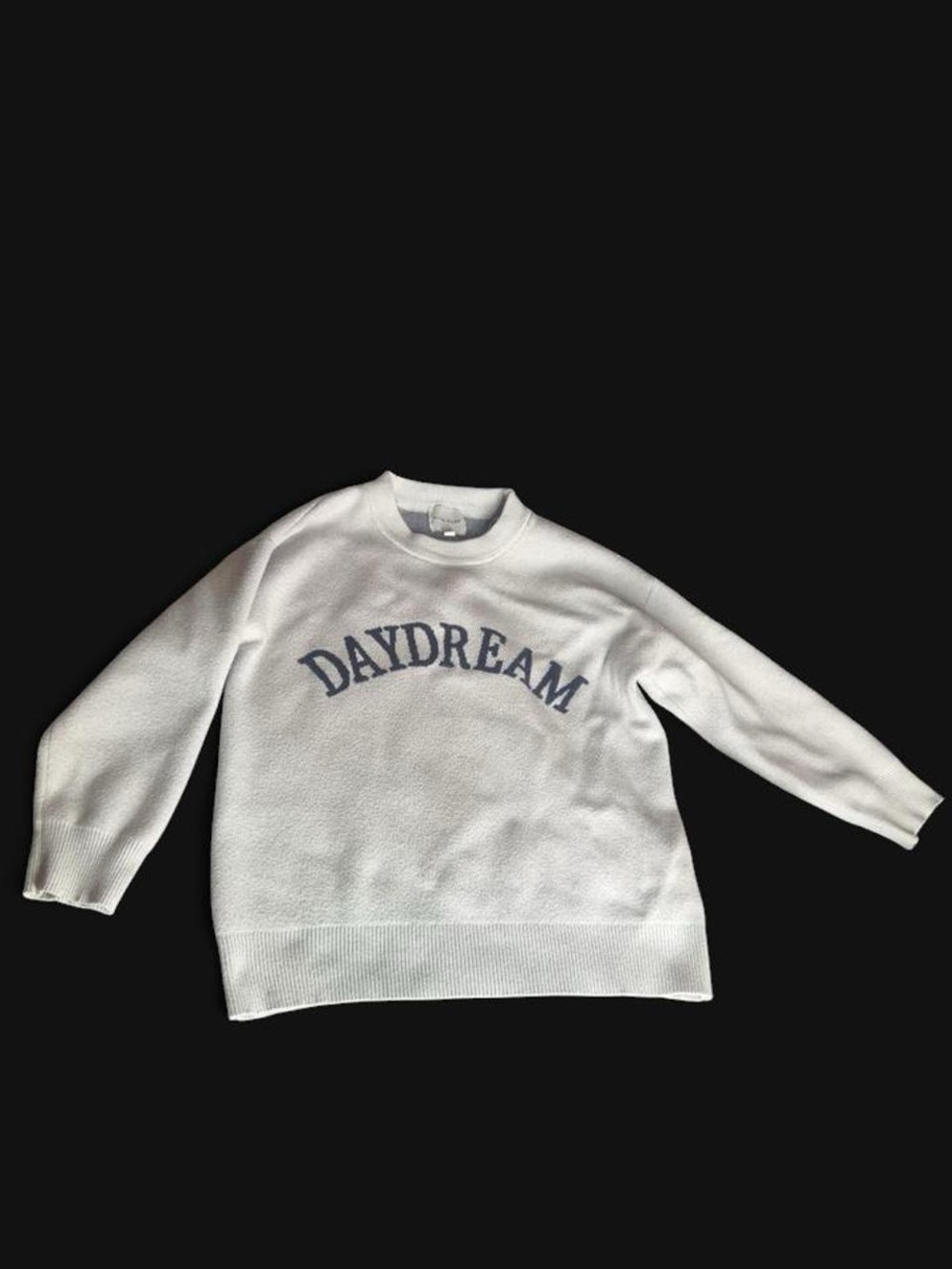 Pink Rose White Crewneck Sweater with Blue 'DAYDREAM' Print